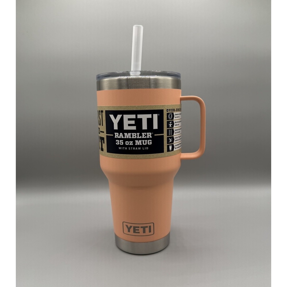 YETI RAMBLER 35 Oz Mug Peach Colored With Straw Lid And Handle New‎ With Tags